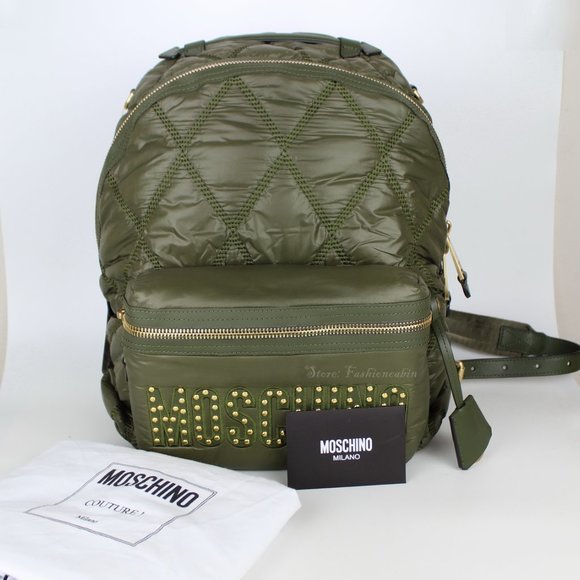 NWT MOSCHINO Studded Quilted Logo Backpack | Studded Bag Travel School Chic main image 4